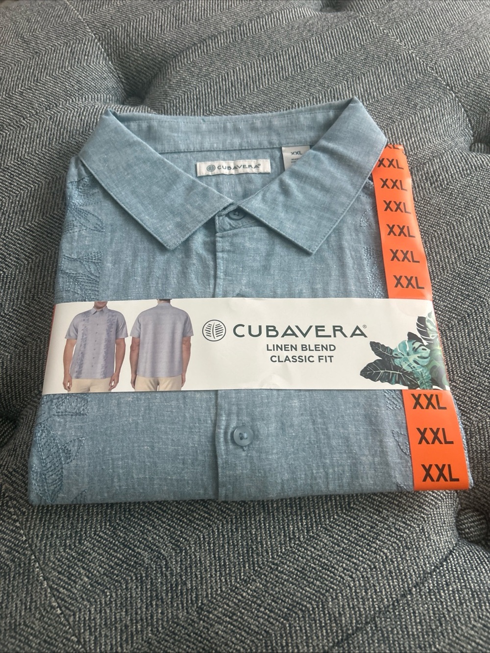 CUBAVERA LINEN BLEND CLASSIC FIT Embroidered Tropical Short Sleeve Shirt XXL